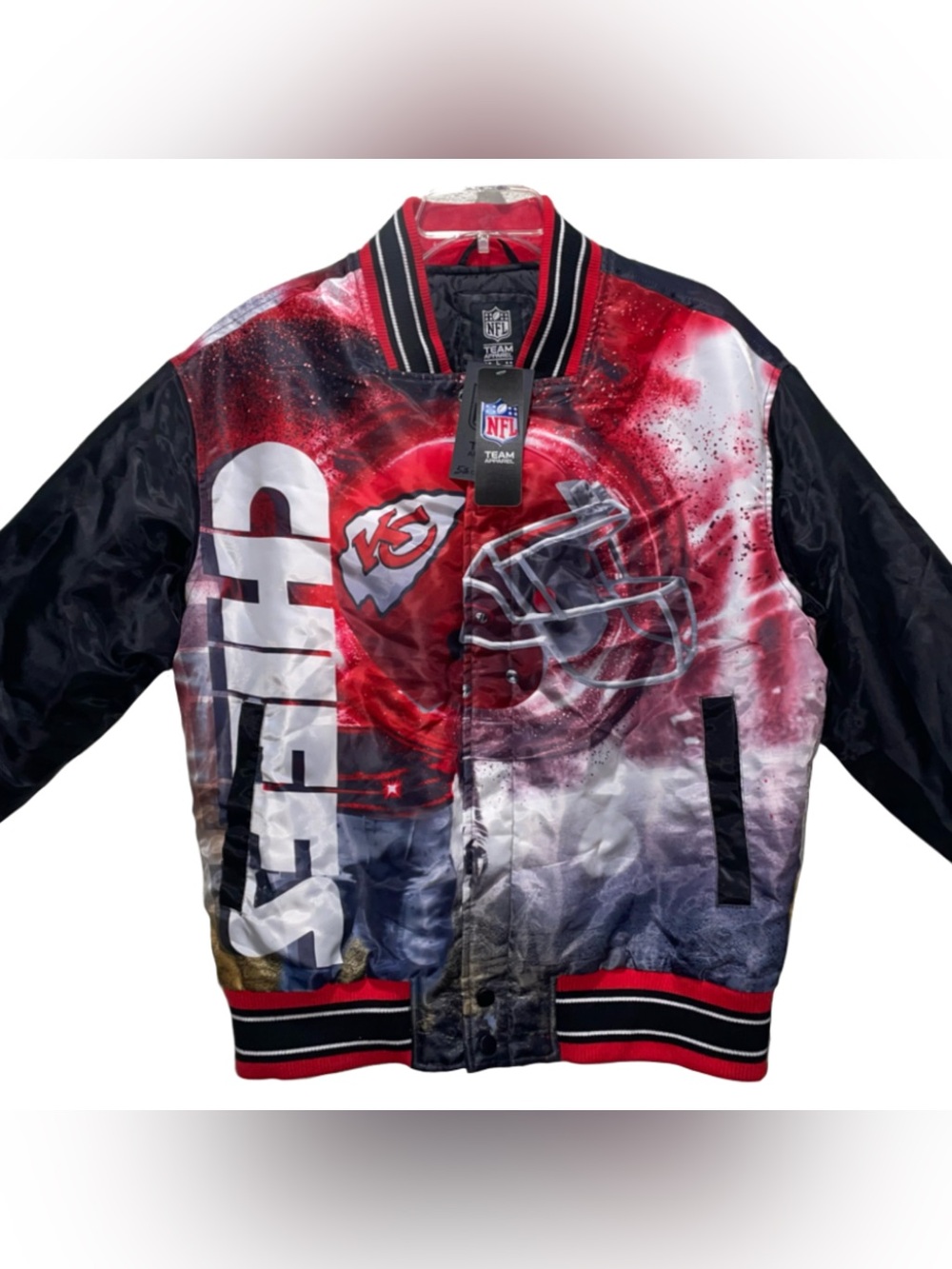 NWT NFL Team Apparel Kansas City Chiefs AFC Red Satin Varsity Jacket Men’s Large